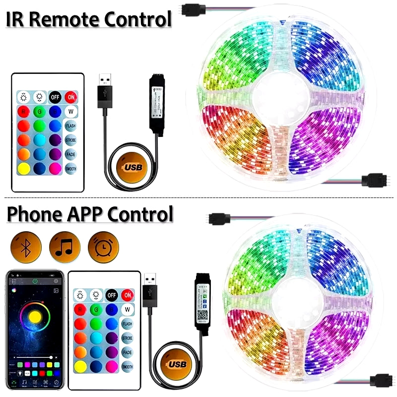 LED Strip Light RGB 1-30M 5050 15/LED USB Bluetooh Flexible Lamp Tape with Remote Control for TV Backlight Home Party Decoration