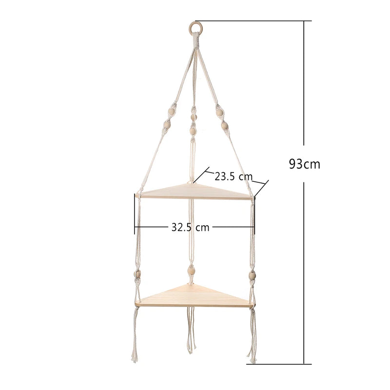 1/2/3-Tier Floating Wall Shelf Wood Triangle Corner Display Stand Boho Home Decoration Living Room Bedroom Wall Hanging Decor
