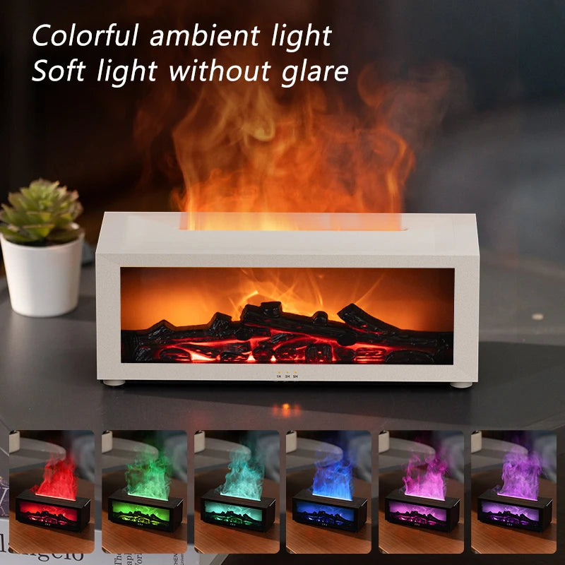 Ultrasonic Humidifier 150Ml Fireplace Aroma Machine 7 Color Flame Remote Control Auto off Timer for Home and Office Use