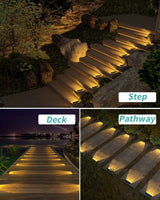 LED Step Lamp Stair Light Outdoor IP68 Waterproof Solar Light with Lens Anti-Theft Design Decor Lighting for Garden Deck Path