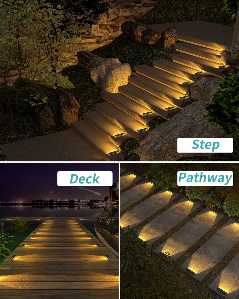 LED Step Lamp Stair Light Outdoor IP68 Waterproof Solar Light with Lens Anti-Theft Design Decor Lighting for Garden Deck Path