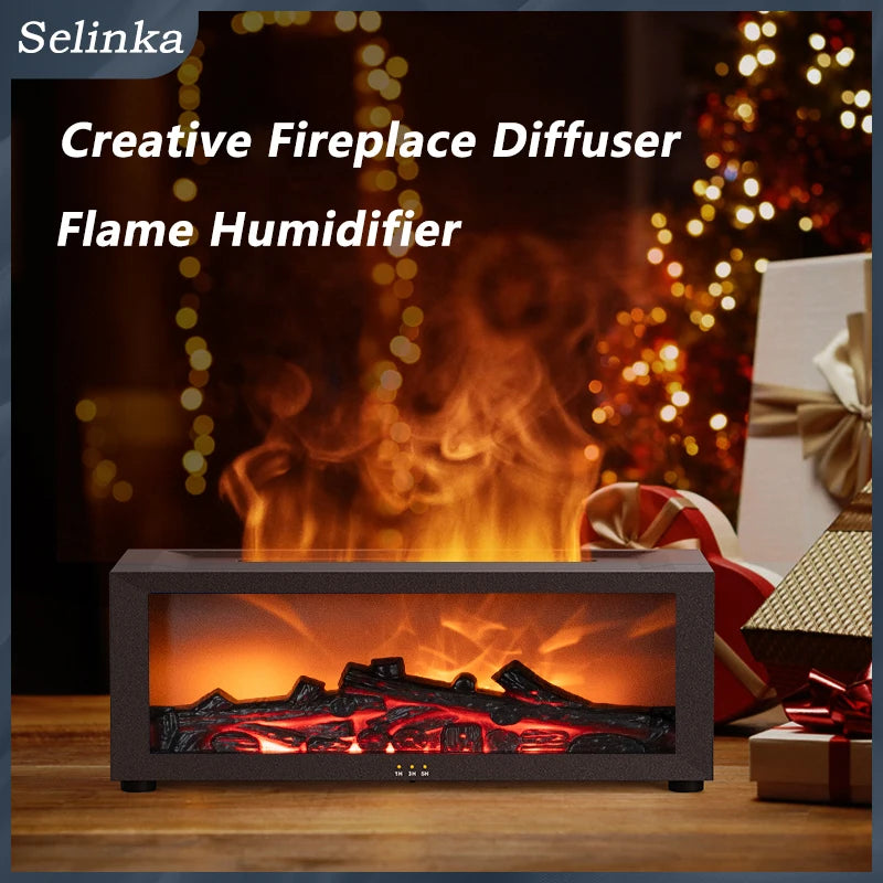 Ultrasonic Humidifier 150Ml Fireplace Aroma Machine 7 Color Flame Remote Control Auto off Timer for Home and Office Use