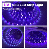 USB UV LED Strip Light Glow in Dark Led Blacklight 385-400Nm Ultraviolet UV Lamp for Halloween Fluorescence Party Neon Posters
