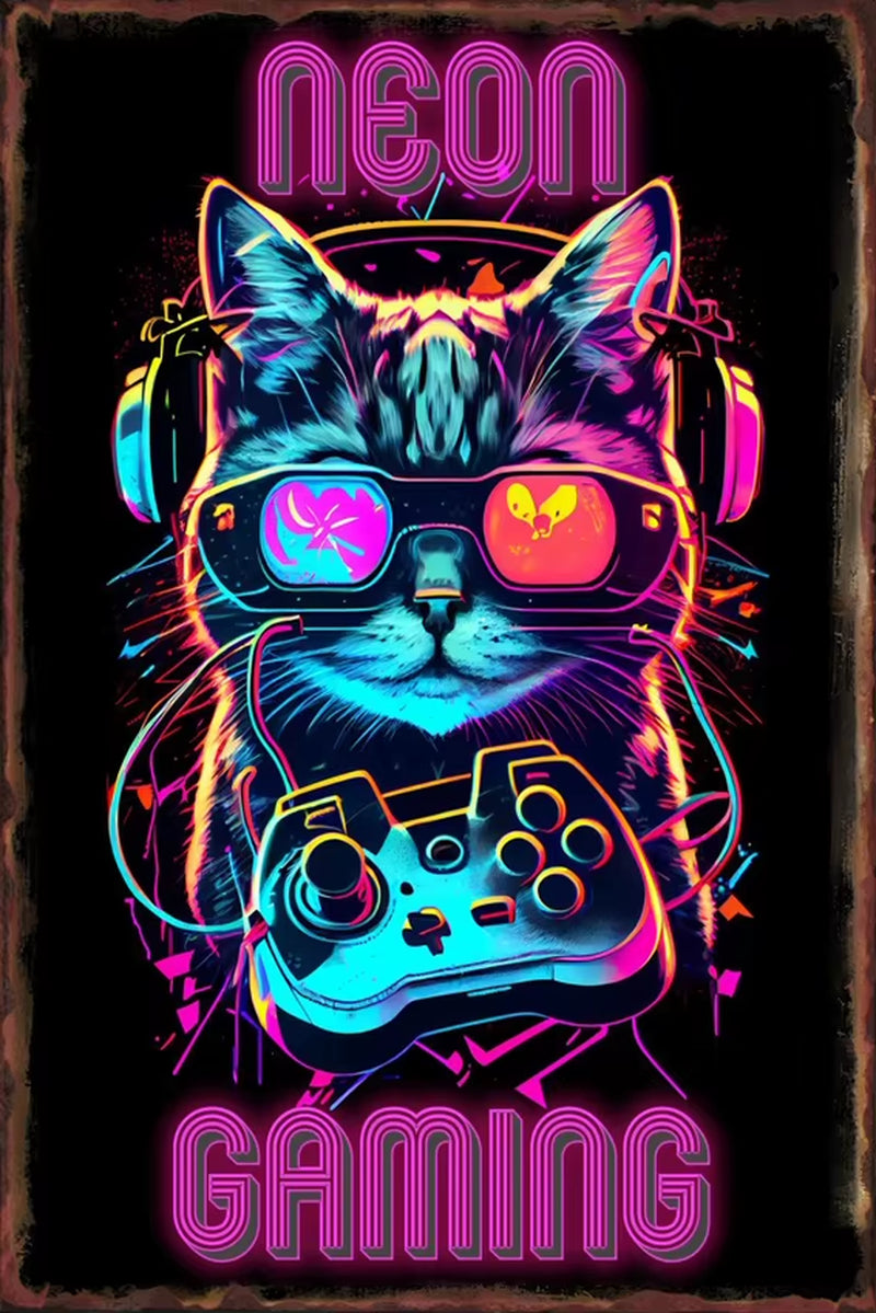 Game Animal Neon Metal Signs Posters for Gamer Room Pub Bedroom Tin Sign Decorative Plaques Painting Wall Aesthetical Decoration
