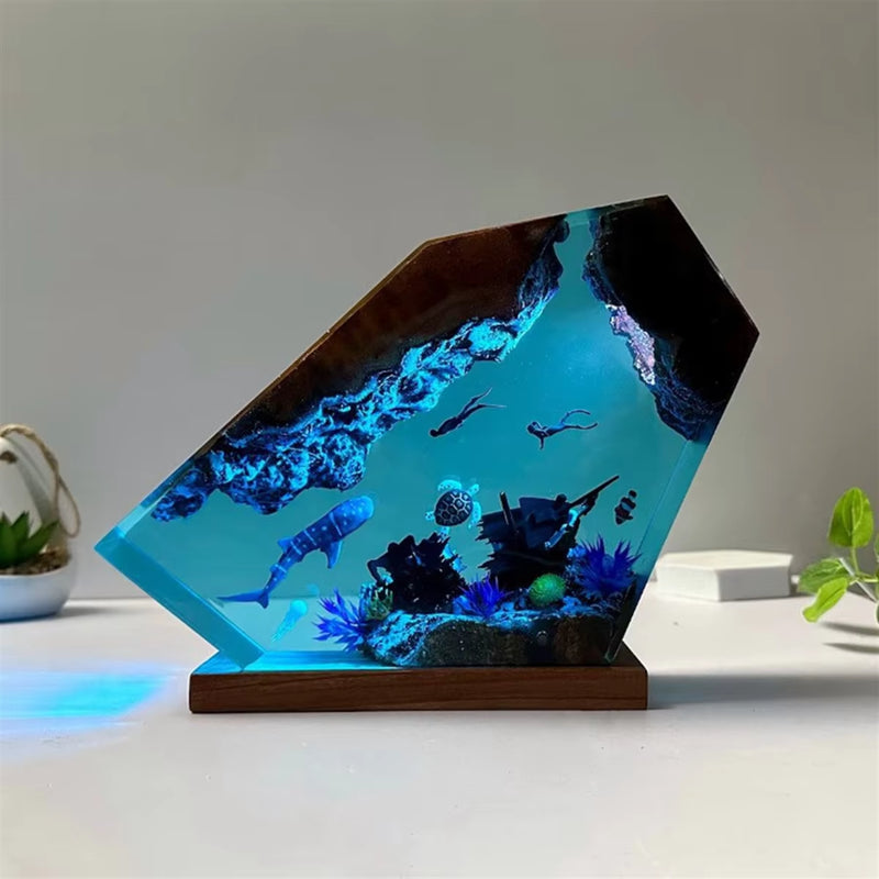 Undersea Resin Lamp Whale Turtle Human Diving Night Light Home Gift Office, Desk Bedroom Decoration Night Light